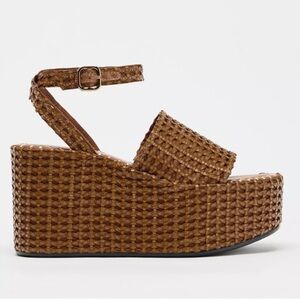 Zara cognac brown Woven Platform wedge Sandals 39 9